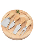 RJ Legend Round Wooden Cheese Board and Knife Set, 5-Piece Charcuterie Platter