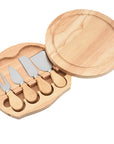 RJ Legend Round Wooden Cheese Board and Knife Set, 5-Piece Charcuterie Platter