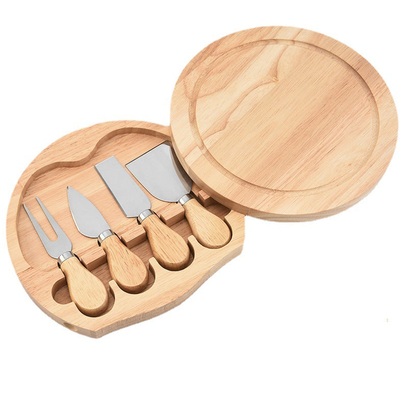 RJ Legend Round Wooden Cheese Board and Knife Set, 5-Piece Charcuterie Platter