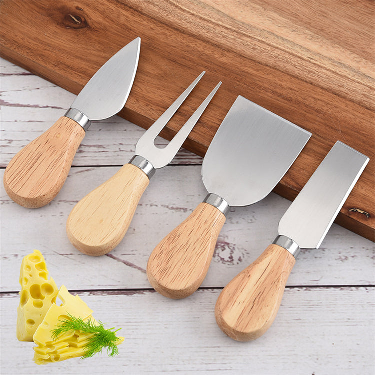 RJ Legend Round Wooden Cheese Board and Knife Set, 5-Piece Charcuterie Platter